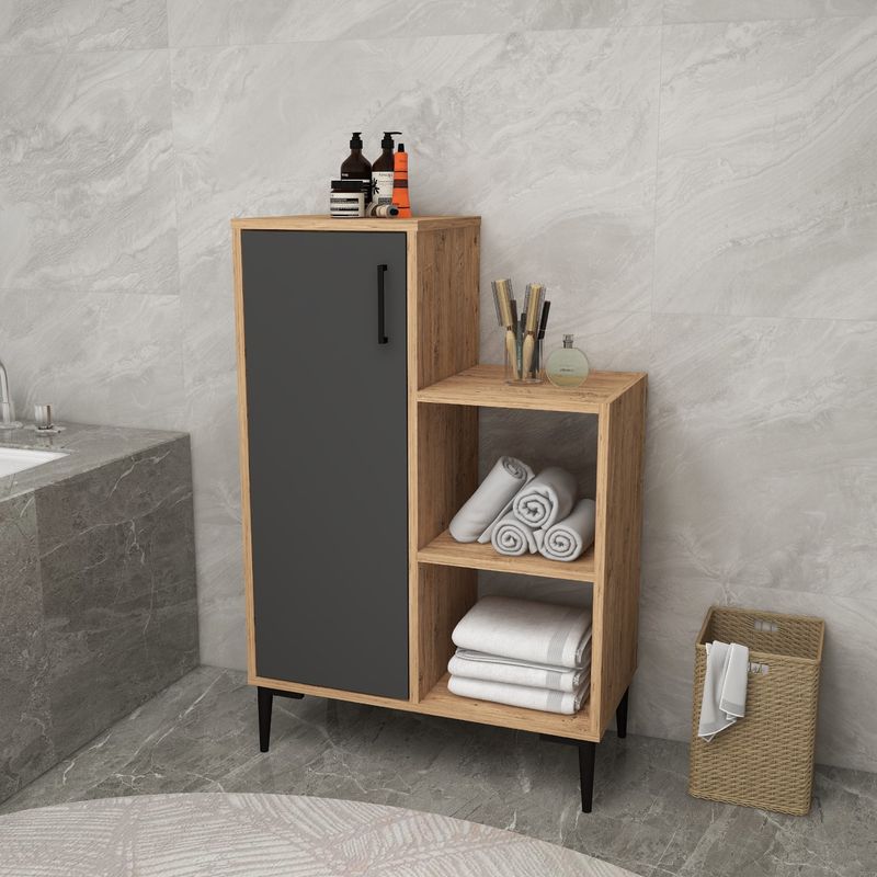 Casa si Gradina - Mobilier - Mobilier baie - Corpuri baie - Dulap baie, Hanah Home, pal melaminat, pin atlantic si antracit, 106.8x35x71.4 cm - Infinity.ro