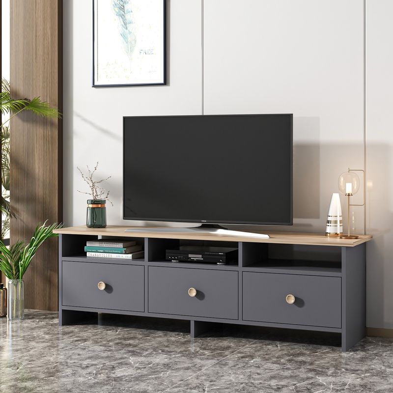 Casa si Gradina - Mobilier - Comode si corpuri - Comode - Comoda tv, Hanah Home, pal melaminat, antracit si stejar, 150x47x36 cm - Infinity.ro