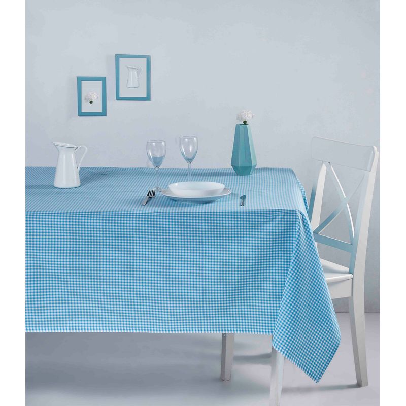 Casa si Gradina - Textile si covoare - Textile bucatarie - Fete de masa - Fata de masa, Hermia, turcoaz, 170x220 cm, 100% bumbac, model in carouri - Infinity.ro