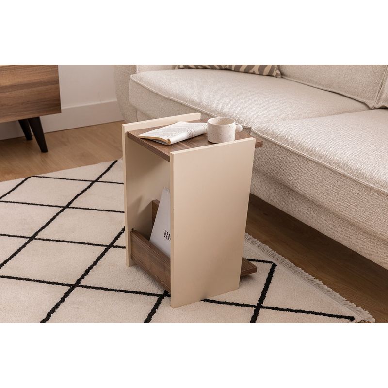 Casa si Gradina - Mobilier - Mese si birouri - Mese living - Masuta laterala, Hanah Home, panou aglomerat cu melamina, nuc si bej, 31.6x31x48 cm - Infinity.ro