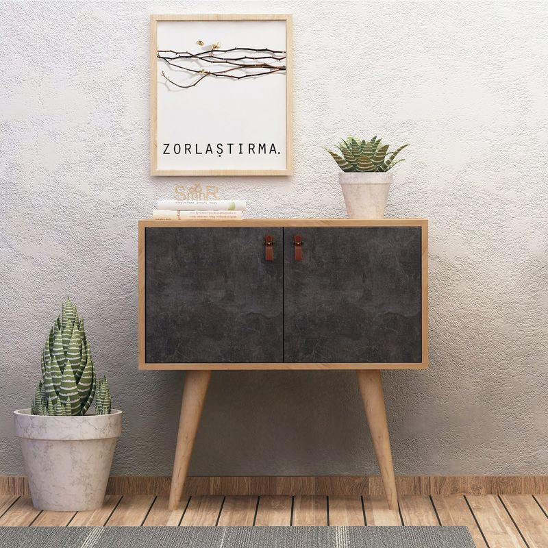 Casa si Gradina - Mobilier - Comode si corpuri - Console - Consola, Hanah Home, pal melaminat, stejar si gri inchis, 80x80x80 cm - Infinity.ro