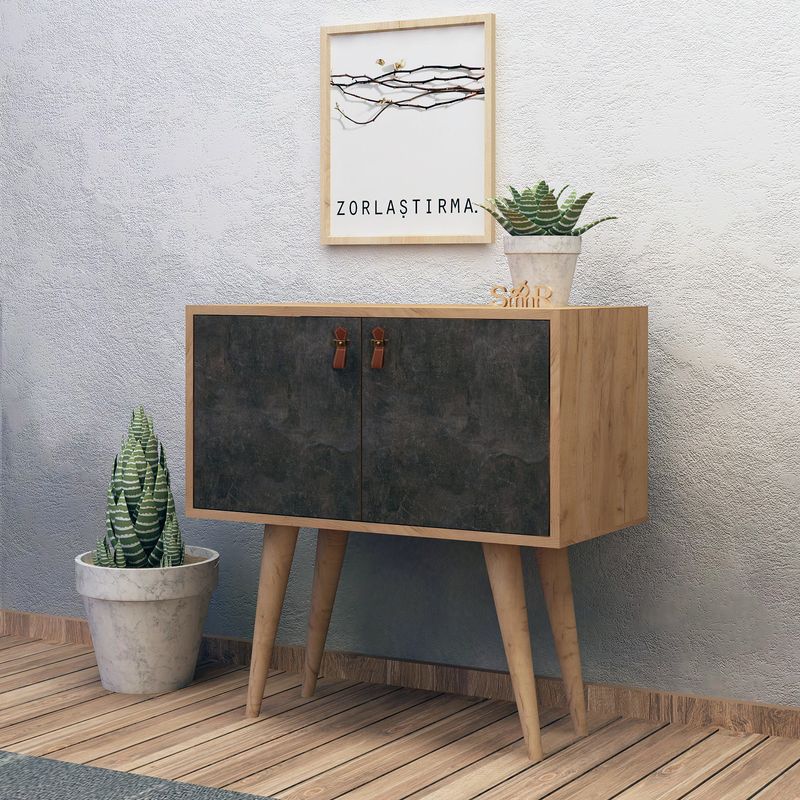 Casa si Gradina - Mobilier - Comode si corpuri - Console - Consola, Hanah Home, pal melaminat, stejar si gri inchis, 80x80x80 cm - Infinity.ro