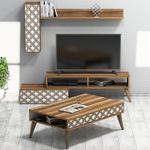 Casa si Gradina - Mobilier - Seturi de mobilier - Seturi living - Set living, Hanah Home, pal melaminat, nuc si alb, multiple rafturi - Infinity.ro