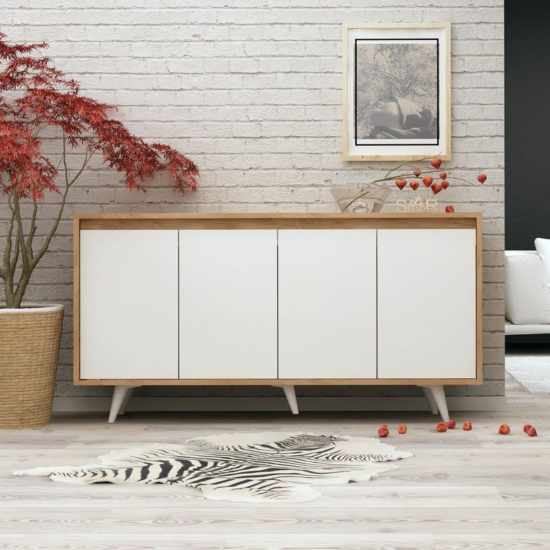 Casa si Gradina - Mobilier - Comode si corpuri - Console - Consola, Hanah Home, pal melaminat, stejar alb, 140x40x86 cm, 811MDD3405 - Infinity.ro