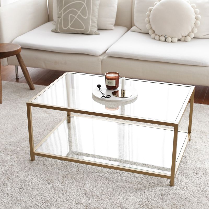 Casa si Gradina - Mobilier - Mese si birouri - Masute de cafea - Masa de cafea, Hanah Home, sticla securizata, auriu, metal, 90x60x40 cm - Infinity.ro