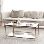 Casa si Gradina - Mobilier - Mese si birouri - Masute de cafea - Masa de cafea, Hanah Home, sticla securizata, auriu, metal, 90x60x40 cm - Infinity.ro