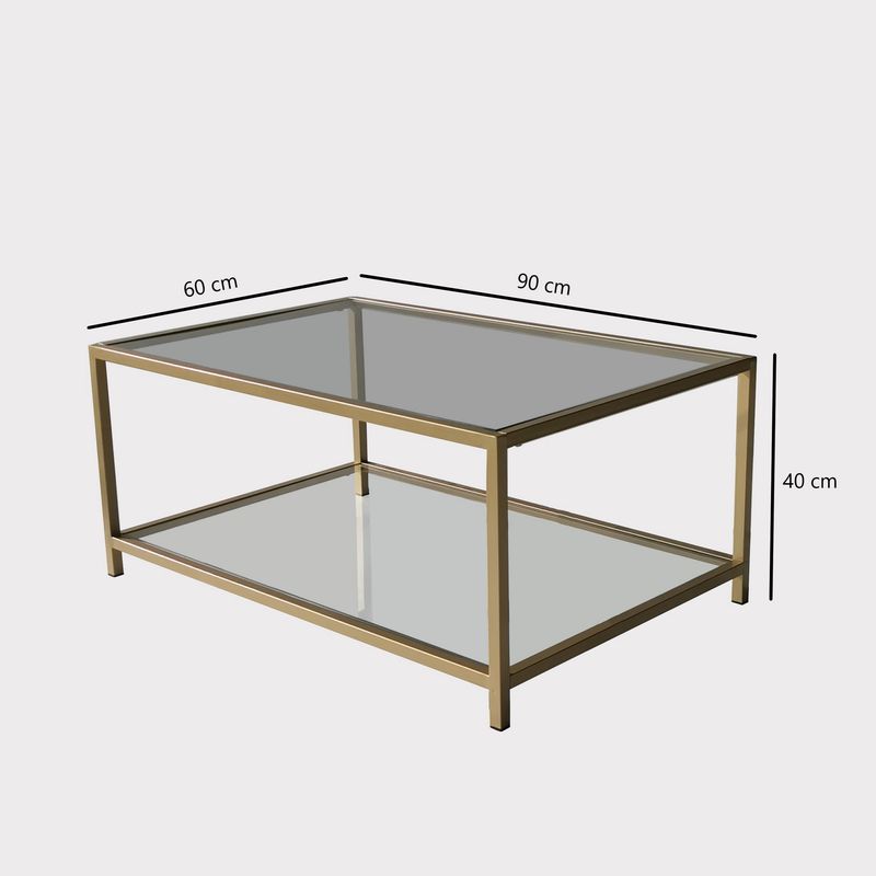 Casa si Gradina - Mobilier - Mese si birouri - Masute de cafea - Masa de cafea, Hanah Home, sticla securizata, auriu, metal, 90x60x40 cm - Infinity.ro