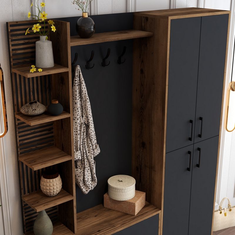 Casa si Gradina - Mobilier - Organizare si depozitare - Cuiere - Cuier, Hanah Home, pal melaminat, nuc si antracit, 150x200x35 cm - Infinity.ro