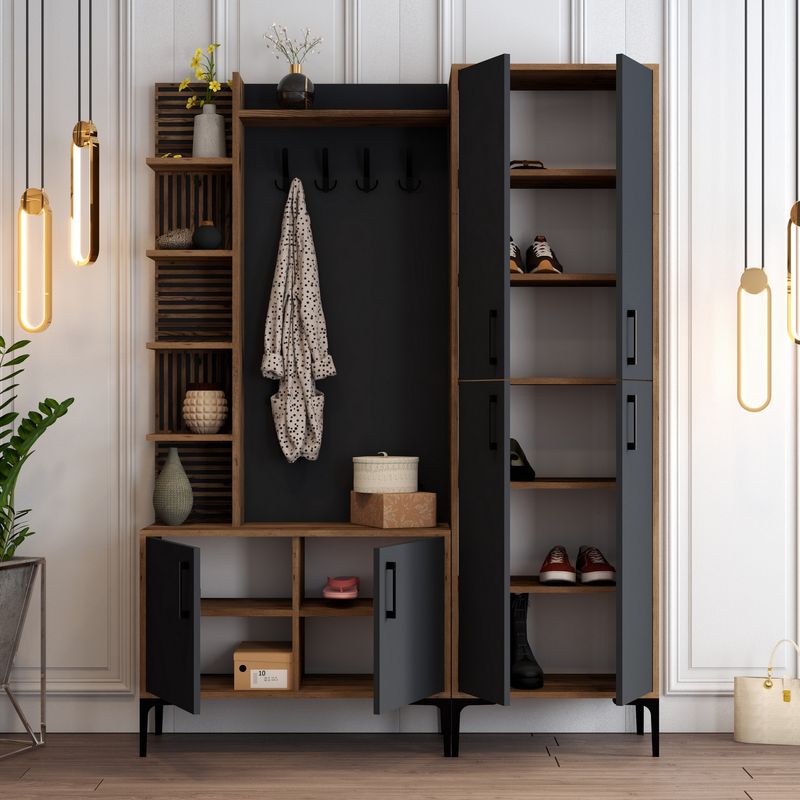 Casa si Gradina - Mobilier - Organizare si depozitare - Cuiere - Cuier, Hanah Home, pal melaminat, nuc si antracit, 150x200x35 cm - Infinity.ro