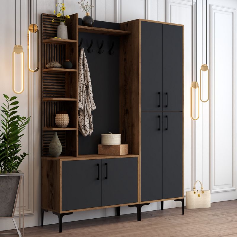Casa si Gradina - Mobilier - Organizare si depozitare - Cuiere - Cuier, Hanah Home, pal melaminat, nuc si antracit, 150x200x35 cm - Infinity.ro