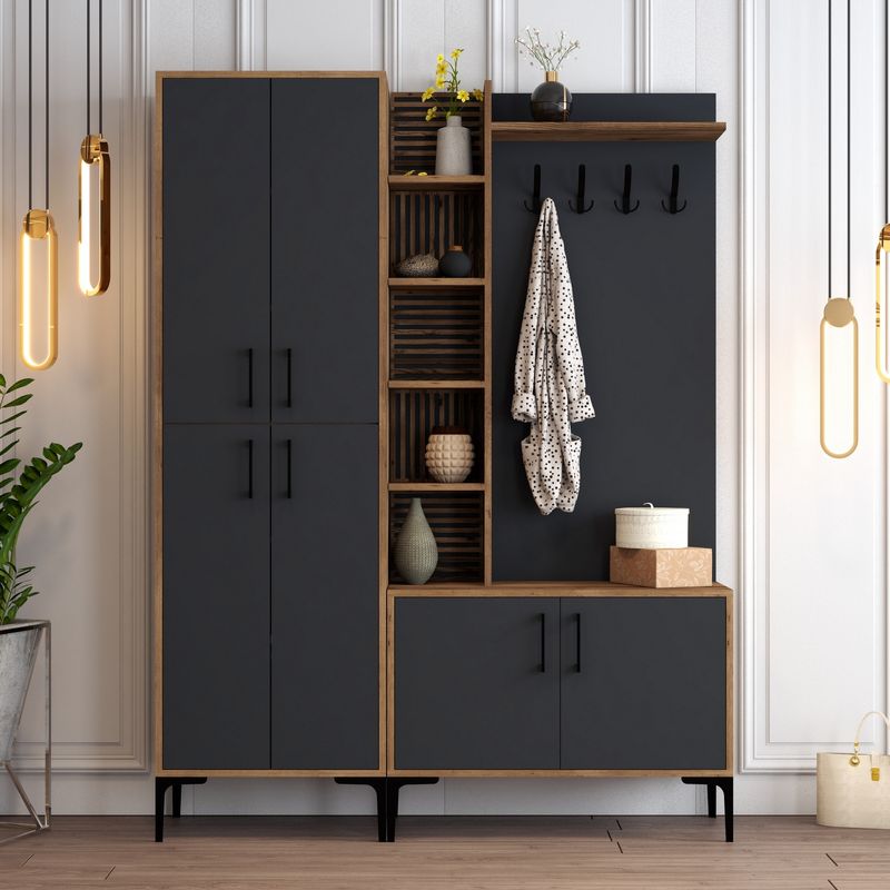 Casa si Gradina - Mobilier - Organizare si depozitare - Cuiere - Cuier, Hanah Home, pal melaminat, nuc si antracit, 150x200x35 cm - Infinity.ro
