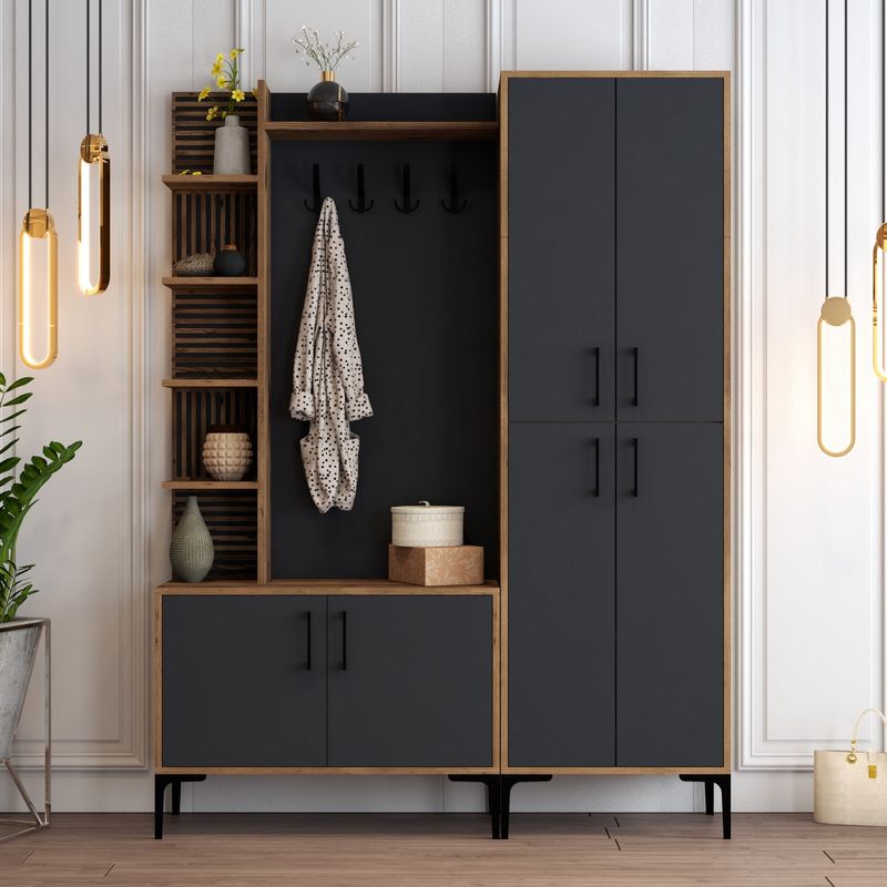 Casa si Gradina - Mobilier - Organizare si depozitare - Cuiere - Cuier, Hanah Home, pal melaminat, nuc si antracit, 150x200x35 cm - Infinity.ro