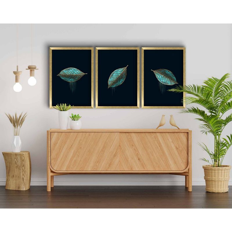 Casa si Gradina - Decoratiuni - Tablouri - Tablou decorativ inramat, Wallxpert, mdf, albastru auriu alb, 38x53 cm, set 3 piese - Infinity.ro