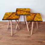 Casa si Gradina - Mobilier - Mese si birouri - Masute de cafea - Set masute de cafea, Hanah Home, mdf, galben maro, picioare lemn fag, 35x35x52 cm - Infinity.ro