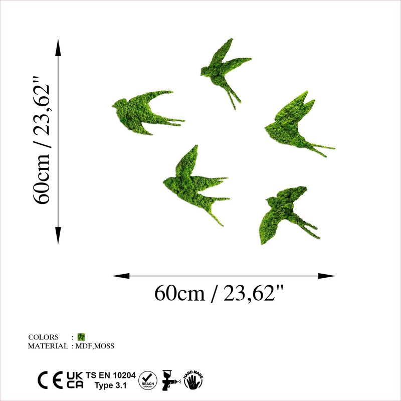Casa si Gradina - Decoratiuni - Stickere decorative - Sticker decorativ perete, Wallxpert, mdf si muschi natural, verde, set 5 bucati, 19x18 cm, 19x19 cm, 19x11 cm, 19x17 cm, 19x14 cm - Infinity.ro
