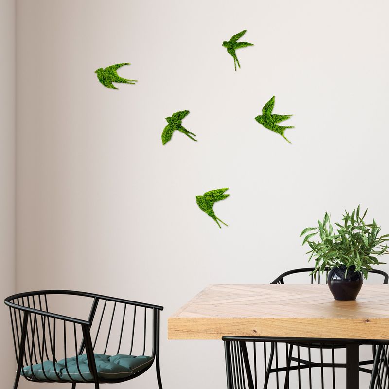 Casa si Gradina - Decoratiuni - Stickere decorative - Sticker decorativ perete, Wallxpert, mdf si muschi natural, verde, set 5 bucati, 19x18 cm, 19x19 cm, 19x11 cm, 19x17 cm, 19x14 cm - Infinity.ro