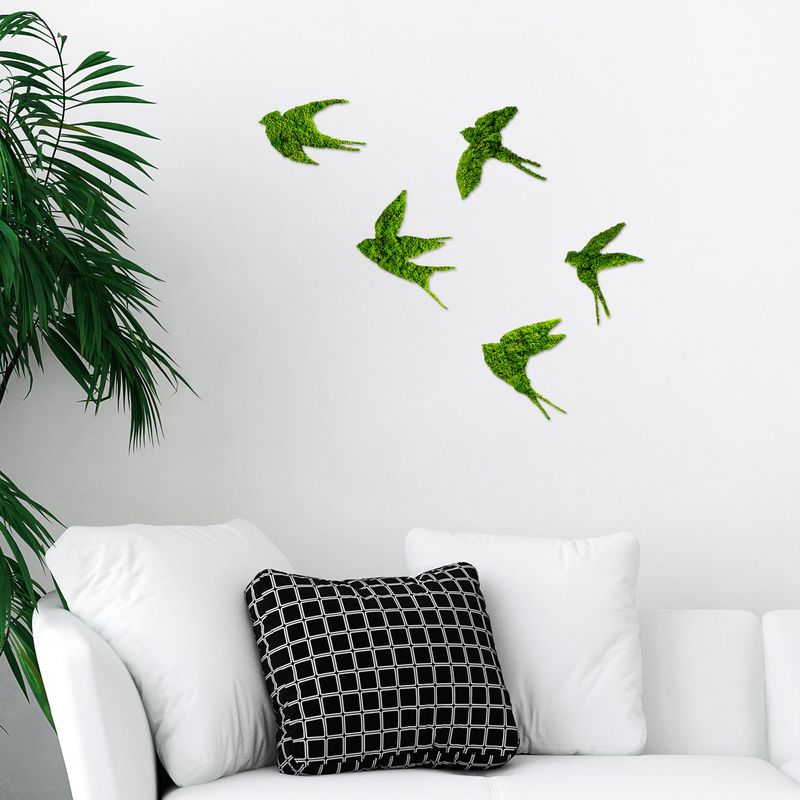 Casa si Gradina - Decoratiuni - Stickere decorative - Sticker decorativ perete, Wallxpert, mdf si muschi natural, verde, set 5 bucati, 19x18 cm, 19x19 cm, 19x11 cm, 19x17 cm, 19x14 cm - Infinity.ro
