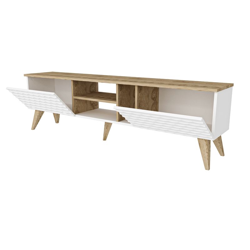 Casa si Gradina - Mobilier - Comode si corpuri - Comode - Comoda tv, Hanah Home, pal melaminat, alb si nuc, 180x35x53 cm - Infinity.ro