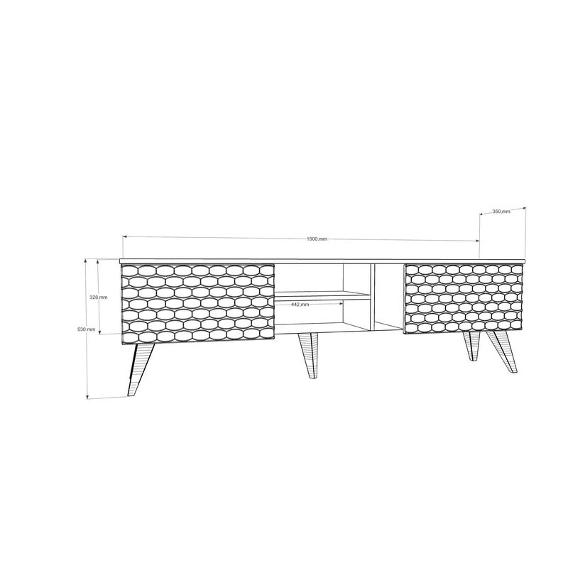 Casa si Gradina - Mobilier - Comode si corpuri - Comode - Comoda tv, Hanah Home, pal melaminat, alb si nuc, 180x35x53 cm - Infinity.ro