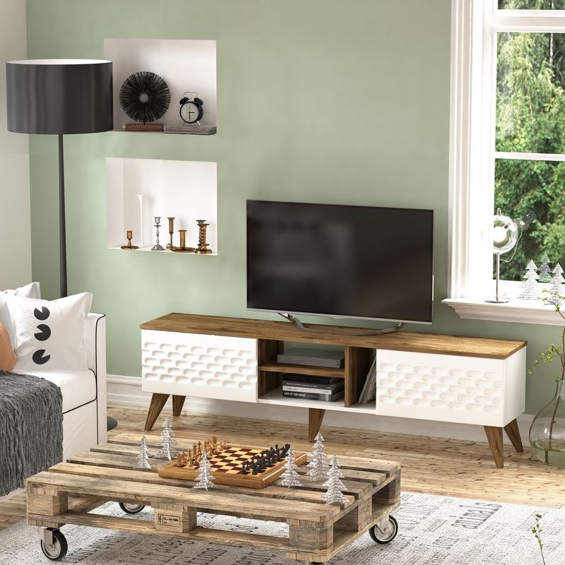 Casa si Gradina - Mobilier - Comode si corpuri - Comode - Comoda tv, Hanah Home, pal melaminat, alb si nuc, 180x35x53 cm - Infinity.ro