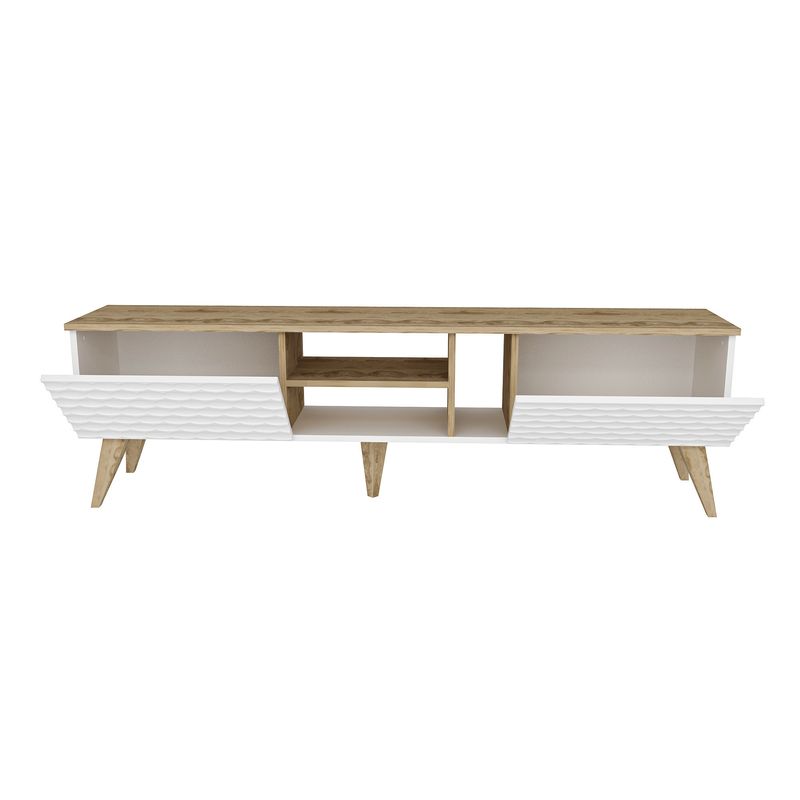 Casa si Gradina - Mobilier - Comode si corpuri - Comode - Comoda tv, Hanah Home, pal melaminat, alb si nuc, 180x35x53 cm - Infinity.ro