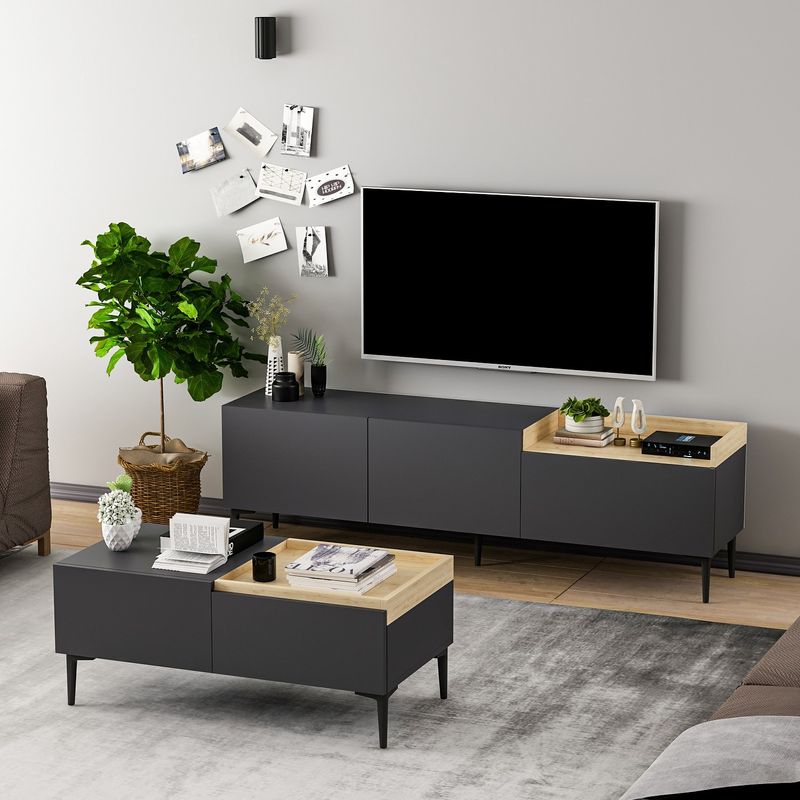 Casa si Gradina - Mobilier - Seturi de mobilier - Seturi living - Set mobilier living, Hanah Home, panou aglomerat cu melamina, antracit - Infinity.ro