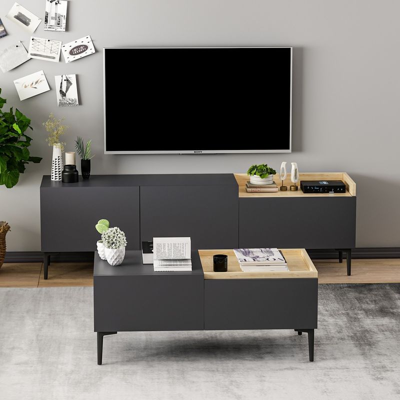 Casa si Gradina - Mobilier - Seturi de mobilier - Seturi living - Set mobilier living, Hanah Home, panou aglomerat cu melamina, antracit - Infinity.ro