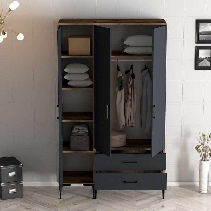 Casa si Gradina - Mobilier - Dulapuri si sifoniere - Sifoniere - Sifonier, Hanah Home, pal melaminat, nuc si antracit, 120x47.5x201.4 cm, 845HCT5449 - Infinity.ro