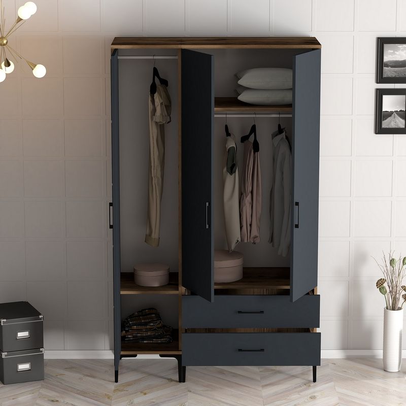 Casa si Gradina - Mobilier - Dulapuri si sifoniere - Sifoniere - Sifonier, Hanah Home, pal melaminat, nuc si antracit, 120x47.5x201.4 cm, 845HCT5449 - Infinity.ro