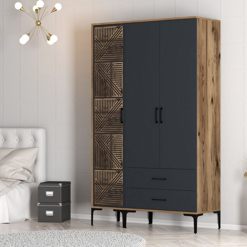 Casa si Gradina - Mobilier - Dulapuri si sifoniere - Sifoniere - Sifonier, Hanah Home, pal melaminat, nuc si antracit, 120x47.5x201.4 cm, 845HCT5449 - Infinity.ro