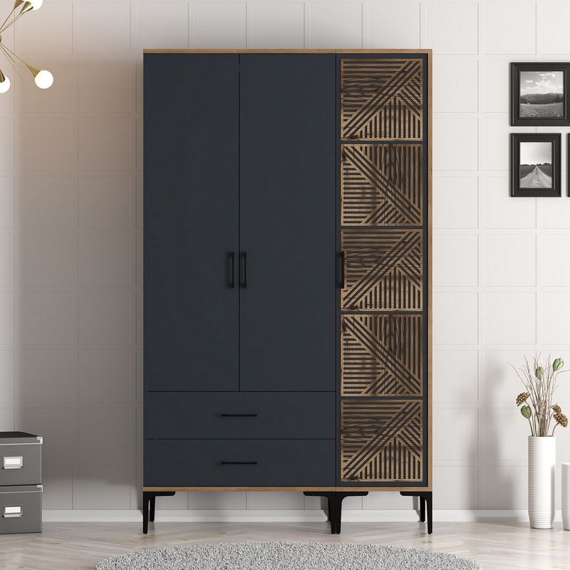 Casa si Gradina - Mobilier - Dulapuri si sifoniere - Sifoniere - Sifonier, Hanah Home, pal melaminat, nuc si antracit, 120x47.5x201.4 cm, 845HCT5449 - Infinity.ro
