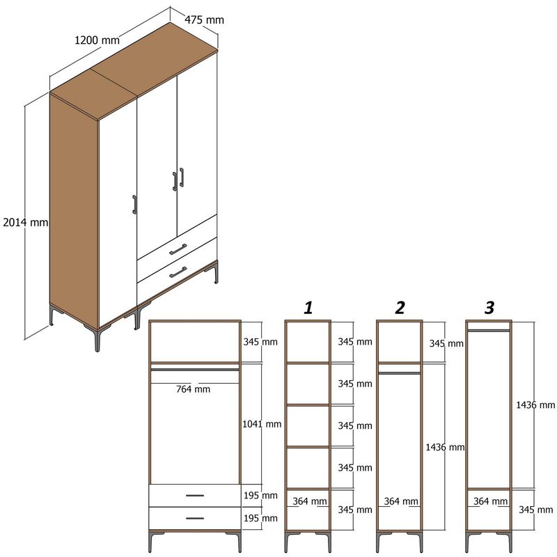 Casa si Gradina - Mobilier - Dulapuri si sifoniere - Sifoniere - Sifonier, Hanah Home, pal melaminat, nuc si antracit, 120x47.5x201.4 cm, 845HCT5449 - Infinity.ro
