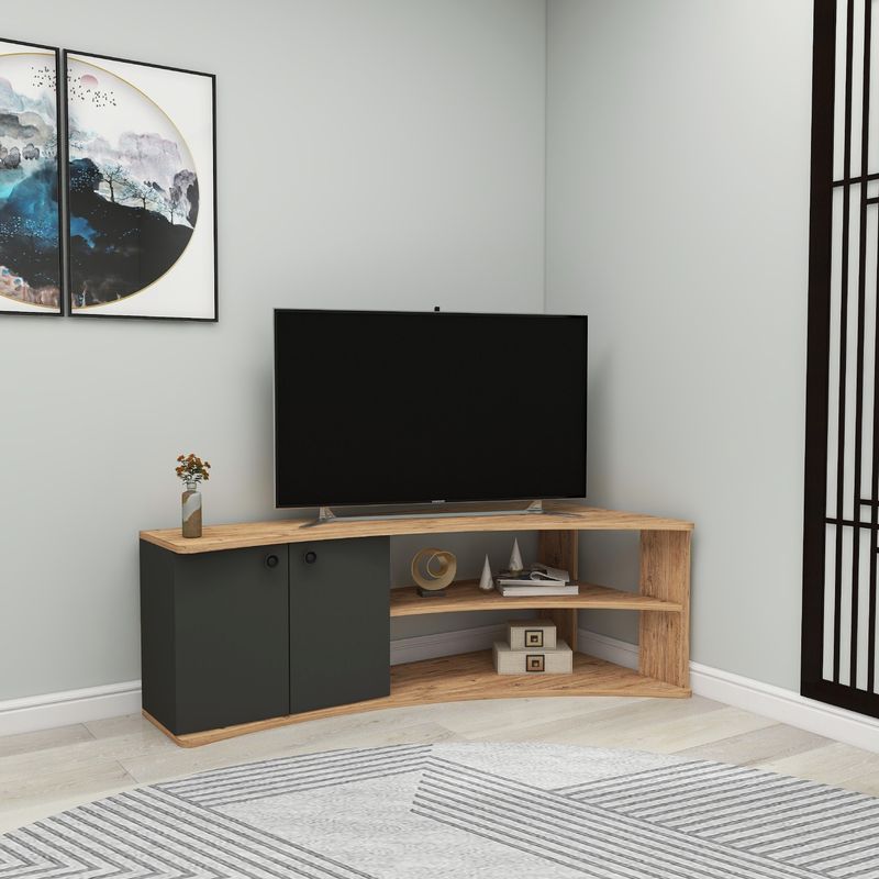 Casa si Gradina - Mobilier - Comode si corpuri - Comode - Comoda tv, Hanah Home, pal melaminat, pin atlantic si antracit, 135x67.7x48.6 cm - Infinity.ro