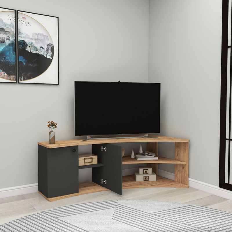 Casa si Gradina - Mobilier - Comode si corpuri - Comode - Comoda tv, Hanah Home, pal melaminat, pin atlantic si antracit, 135x67.7x48.6 cm - Infinity.ro
