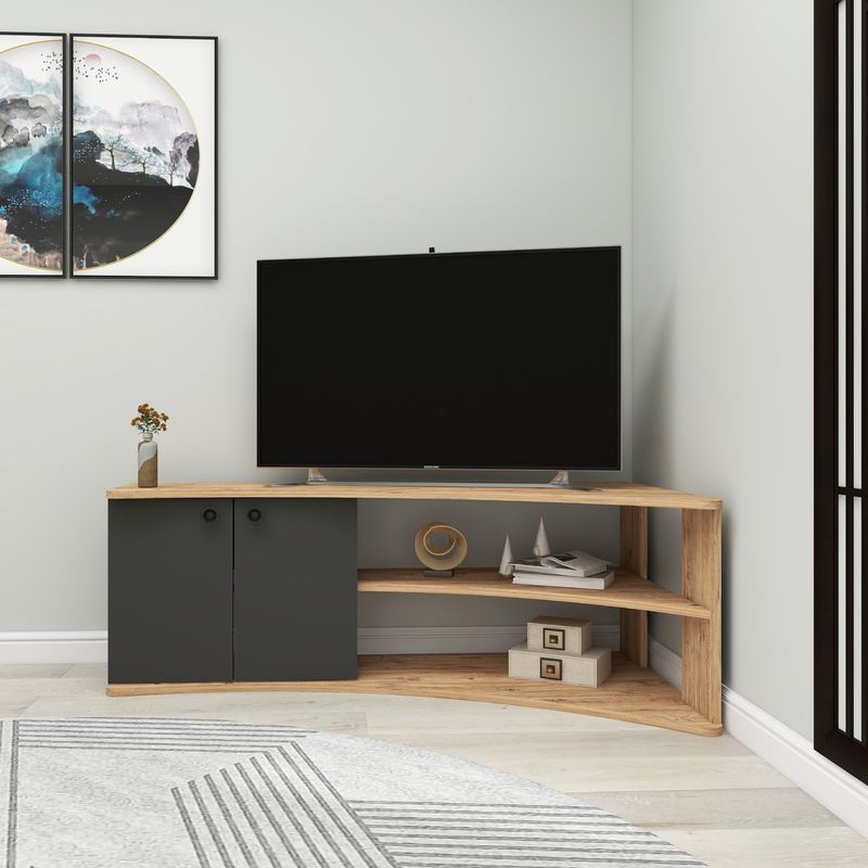 Casa si Gradina - Mobilier - Comode si corpuri - Comode - Comoda tv, Hanah Home, pal melaminat, pin atlantic si antracit, 135x67.7x48.6 cm - Infinity.ro