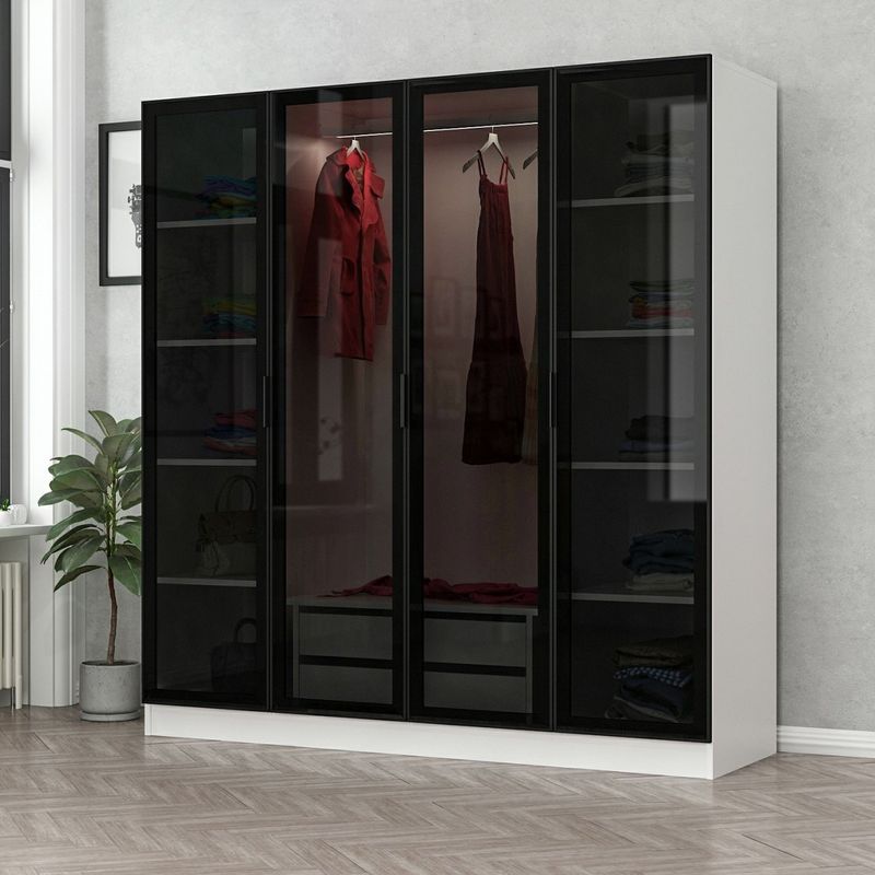 Casa si Gradina - Mobilier - Dulapuri si sifoniere - Sifoniere - Sifonier, Hanah Home, pal melaminat, alb negru, 180x52x210 cm - Infinity.ro