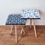 Casa si Gradina - Mobilier - Mese si birouri - Masute de cafea - Set masute de cafea, Hanah Home, mdf, albastru marin si alb, 35x47x35 cm si 35x42x35 cm - Infinity.ro