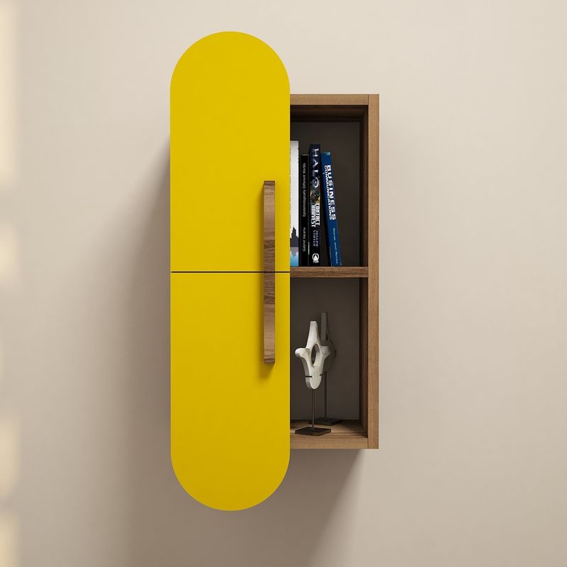 Casa si Gradina - Mobilier - Biblioteci si rafturi - Etajere - Etajera de perete, Hanah Home, pal melaminat, nuc si galben, 35x22x60 cm - Infinity.ro