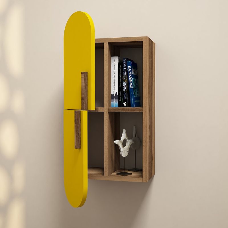 Casa si Gradina - Mobilier - Biblioteci si rafturi - Etajere - Etajera de perete, Hanah Home, pal melaminat, nuc si galben, 35x22x60 cm - Infinity.ro