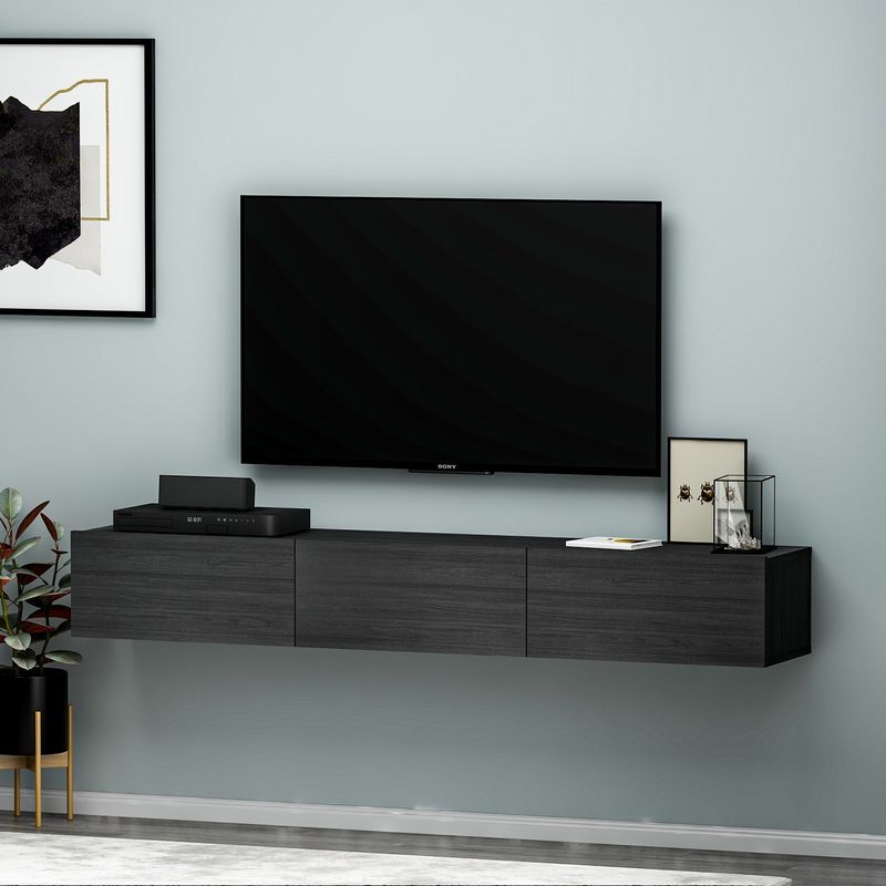 Casa si Gradina - Mobilier - Comode si corpuri - Comode - Comoda tv, Hanah Home, pal melaminat, negru, 180x26x31.4 cm - Infinity.ro
