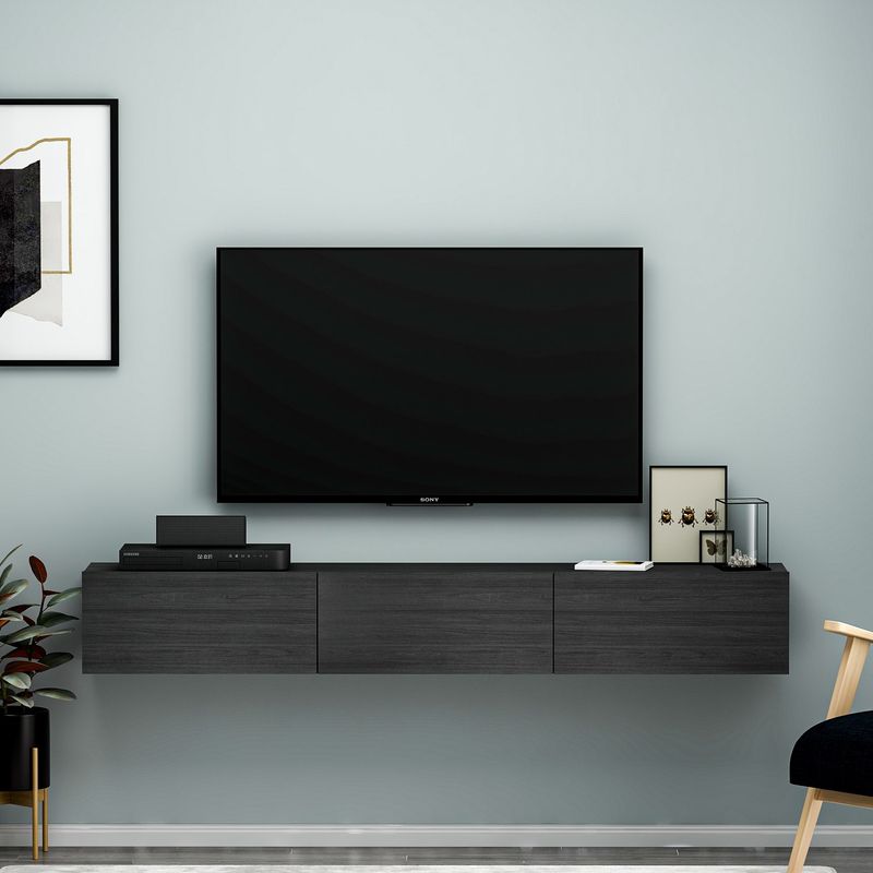 Casa si Gradina - Mobilier - Comode si corpuri - Comode - Comoda tv, Hanah Home, pal melaminat, negru, 180x26x31.4 cm - Infinity.ro
