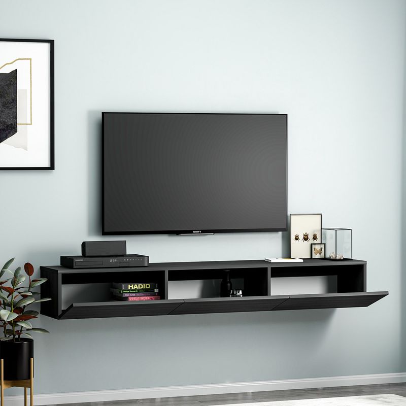 Casa si Gradina - Mobilier - Comode si corpuri - Comode - Comoda tv, Hanah Home, pal melaminat, negru, 180x26x31.4 cm - Infinity.ro