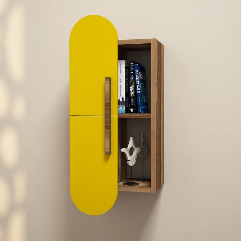 Casa si Gradina - Mobilier - Biblioteci si rafturi - Etajere - Etajera de perete, Hanah Home, pal melaminat, nuc si galben, 35x22x60 cm - Infinity.ro