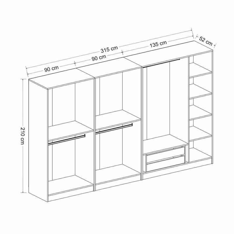 Casa si Gradina - Mobilier - Dulapuri si sifoniere - Sifoniere - Sifonier, Hanah Home, pal melaminat, antracit si negru, 315x190x52 cm - Infinity.ro