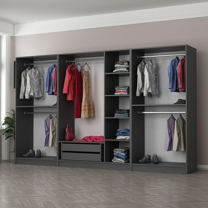 Casa si Gradina - Mobilier - Dulapuri si sifoniere - Sifoniere - Sifonier, Hanah Home, pal melaminat, antracit si negru, 315x190x52 cm - Infinity.ro