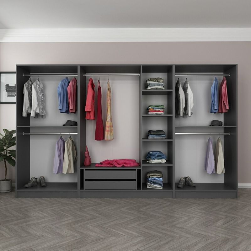 Casa si Gradina - Mobilier - Dulapuri si sifoniere - Sifoniere - Sifonier, Hanah Home, pal melaminat, antracit si negru, 315x190x52 cm - Infinity.ro