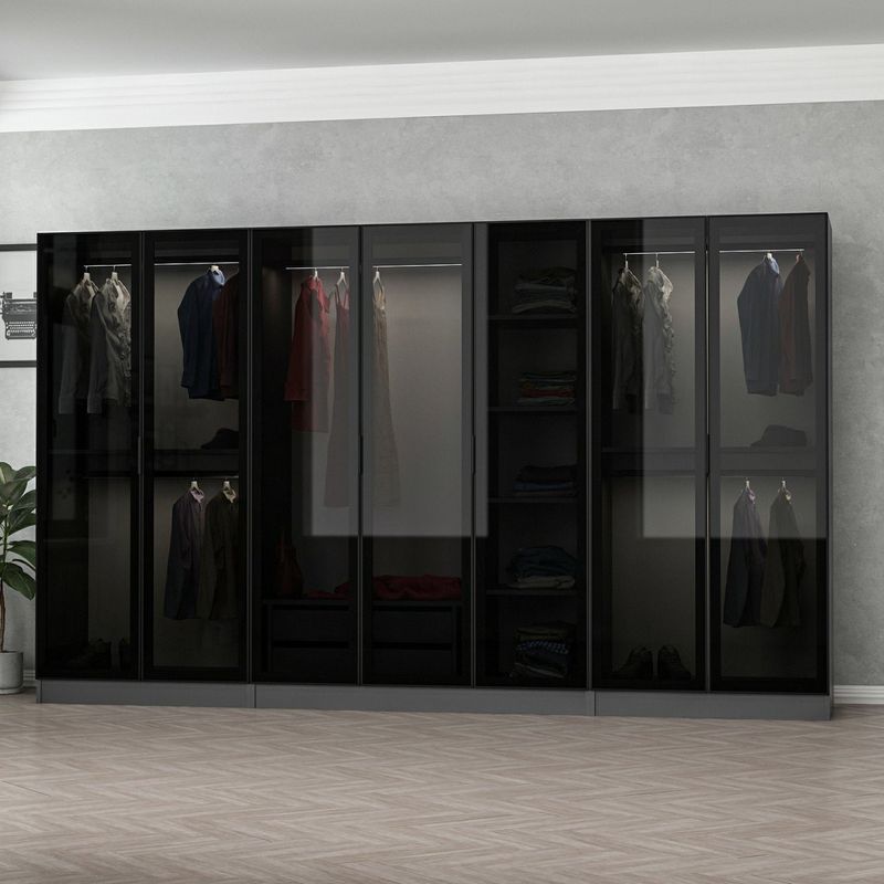 Casa si Gradina - Mobilier - Dulapuri si sifoniere - Sifoniere - Sifonier, Hanah Home, pal melaminat, antracit si negru, 315x190x52 cm - Infinity.ro