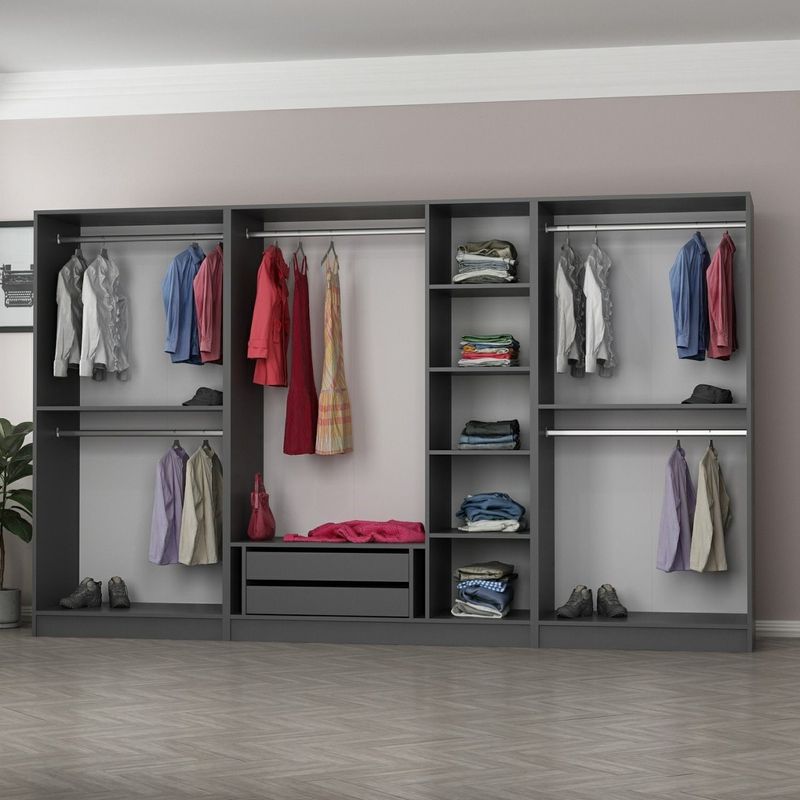 Casa si Gradina - Mobilier - Dulapuri si sifoniere - Sifoniere - Sifonier, Hanah Home, pal melaminat, antracit si negru, 315x190x52 cm - Infinity.ro