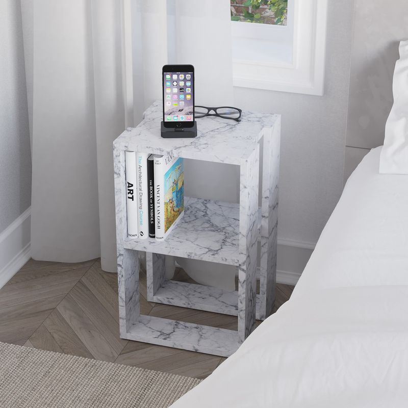 Casa si Gradina - Mobilier - Comode si corpuri - Noptiere - Noptiera, Hanah Home, panou de particule melaminat, marmura carrara, 30x30x55 cm, 776HMS3441 - Infinity.ro