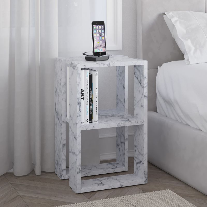 Casa si Gradina - Mobilier - Comode si corpuri - Noptiere - Noptiera, Hanah Home, panou de particule melaminat, marmura carrara, 30x30x55 cm, 776HMS3441 - Infinity.ro
